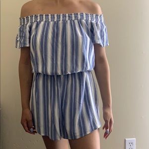Hollister blue and white stripped back romper